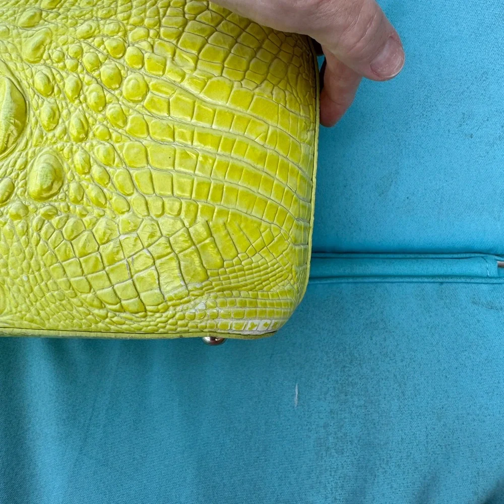 🍋‍🟩🐊Brahmin Lime Crocodile Lemongrass Embossed Satchel (Rare) EUC🐊